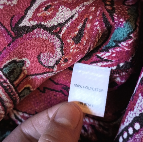 J Jill Red Paisley Layered Tunic Top XL Long Sleeve Keyhole  Bohemian Art - Picture 13 of 14